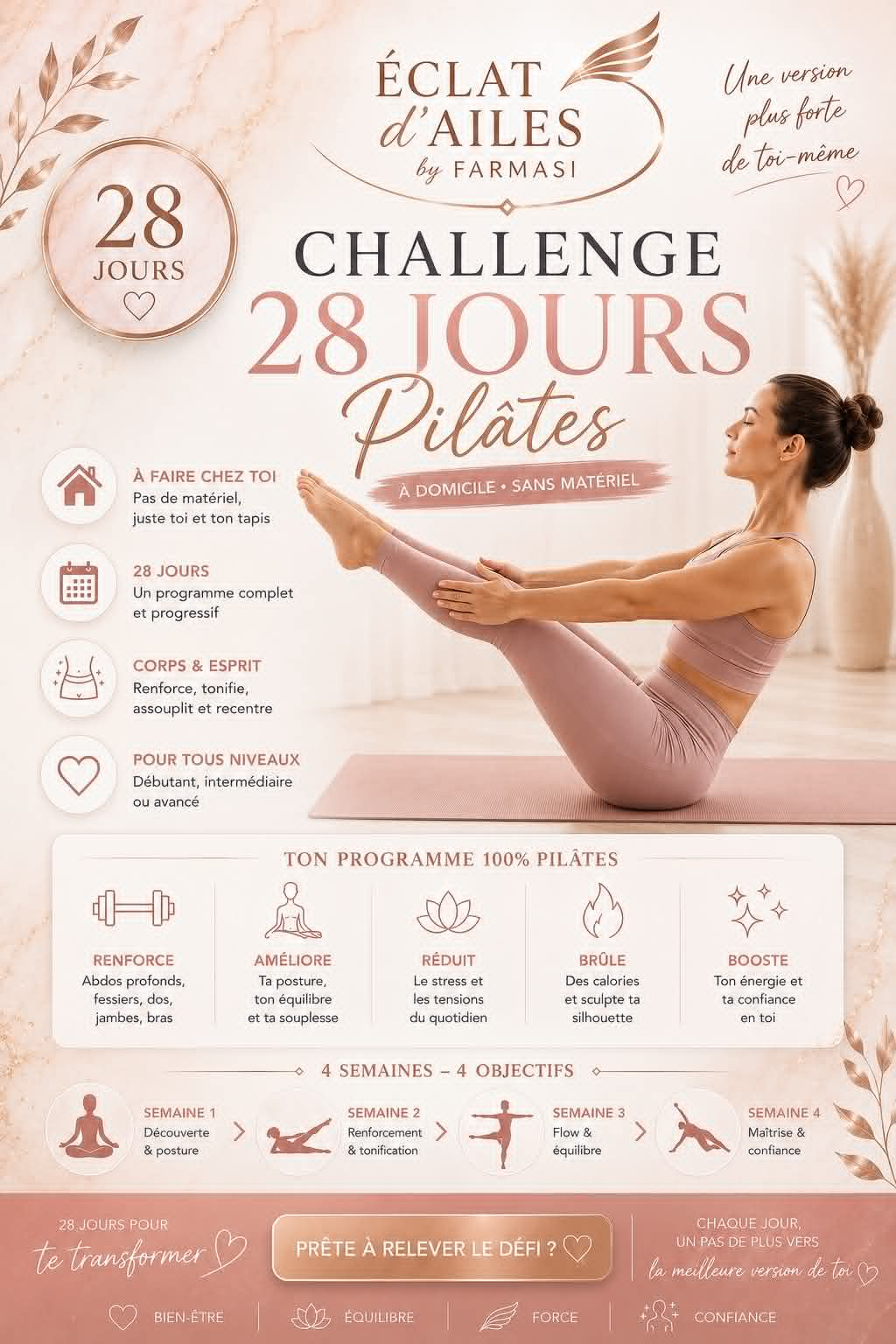 Challenge Pilates 28 jours à domicile